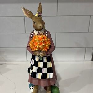 Mackenzie Childs Rabbit Figurine with Orange Flowers